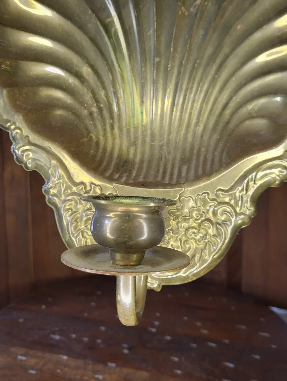 Brass Shell Wall Sconce with Candle Holder